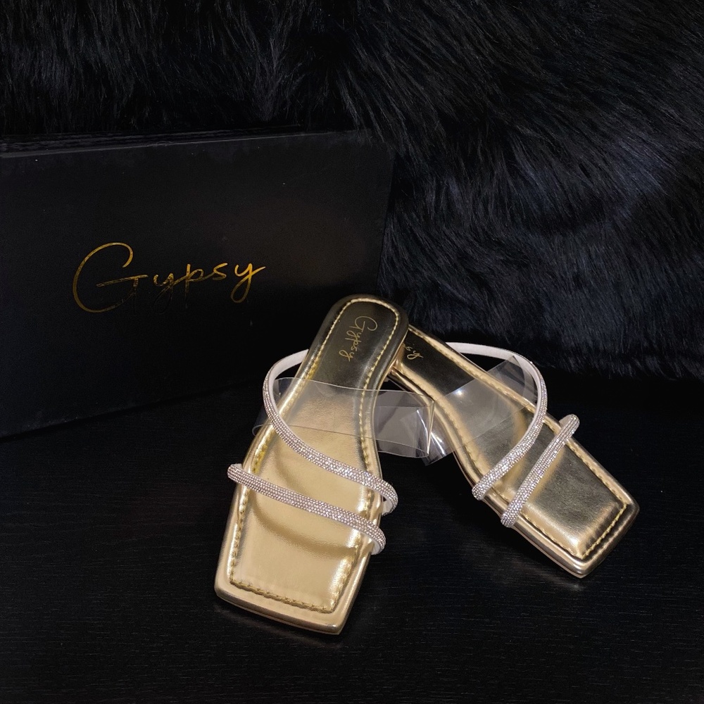 RHINESTONE CROSS STRAP SLIDE SANDAL